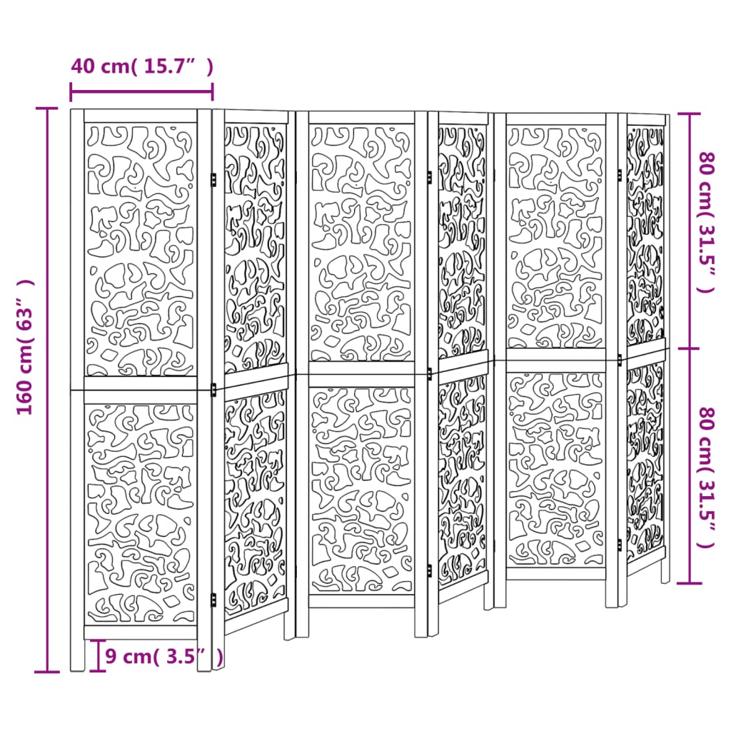 vidaXL Kamerscherm met 6 panelen massief paulowniahout wit