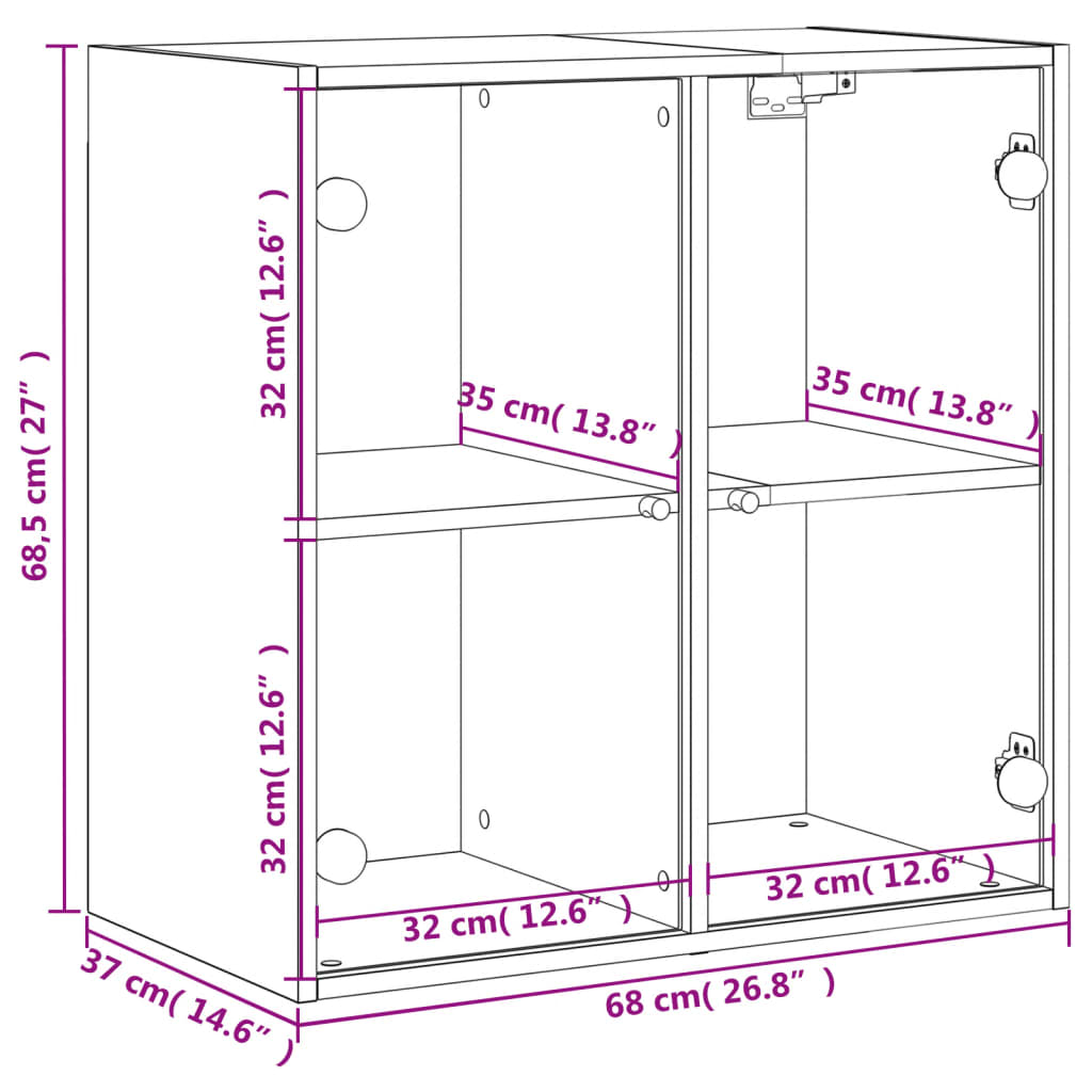 vidaXL Wandkast met glazen deuren 68x37x68,5 cm betongrijs