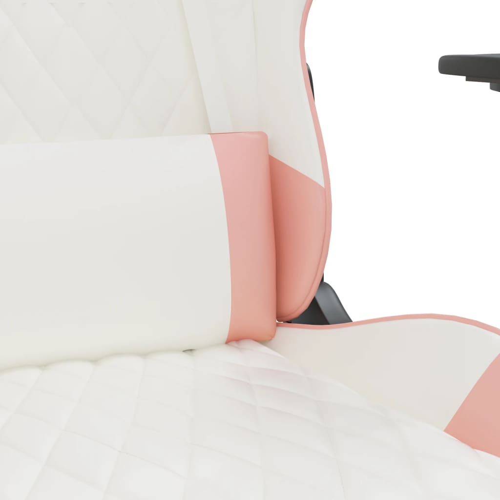 vidaXL Massage gamestoel met voetensteun kunstleer wit en roze