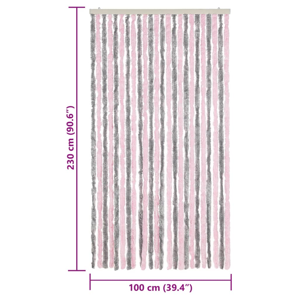 vidaXL Vliegengordijn 100x230 cm chenille zilvergrijs en roze