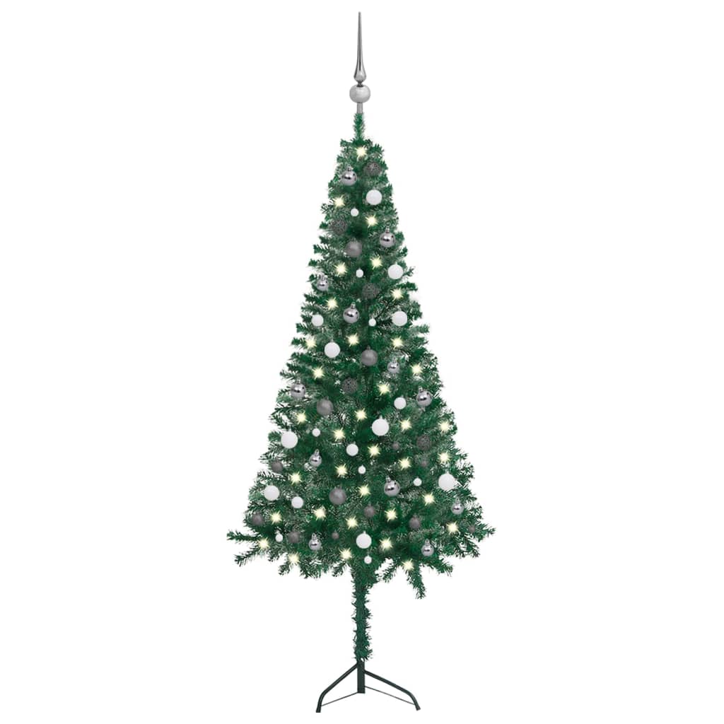 vidaXL Kunstkerstboom met LED's en kerstballen hoek 210 cm PVC groen