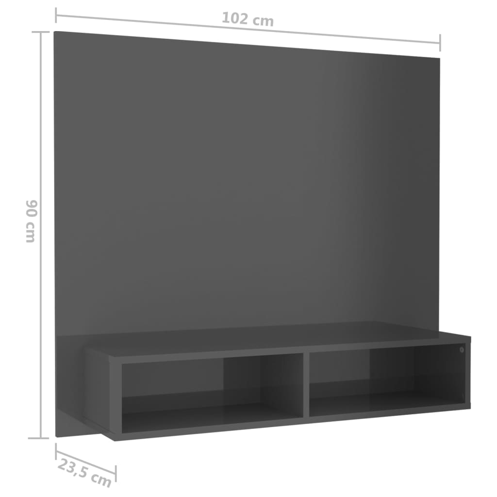vidaXL Tv-wandmeubel 102x23,5x90 cm spaanplaat hoogglans grijs