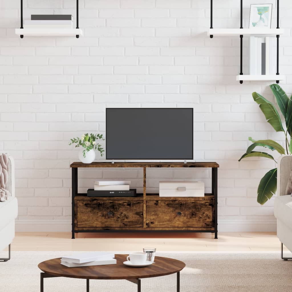 vidaXL Tv-meubel 90x33x45 cm bewerkt hout en ijzer gerookt eikenkleur