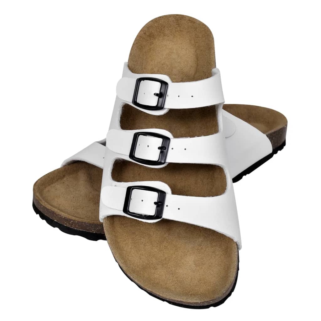 vidaXL Sandalen met 3 bandjes en gespen dames maat 37 biokurk wit