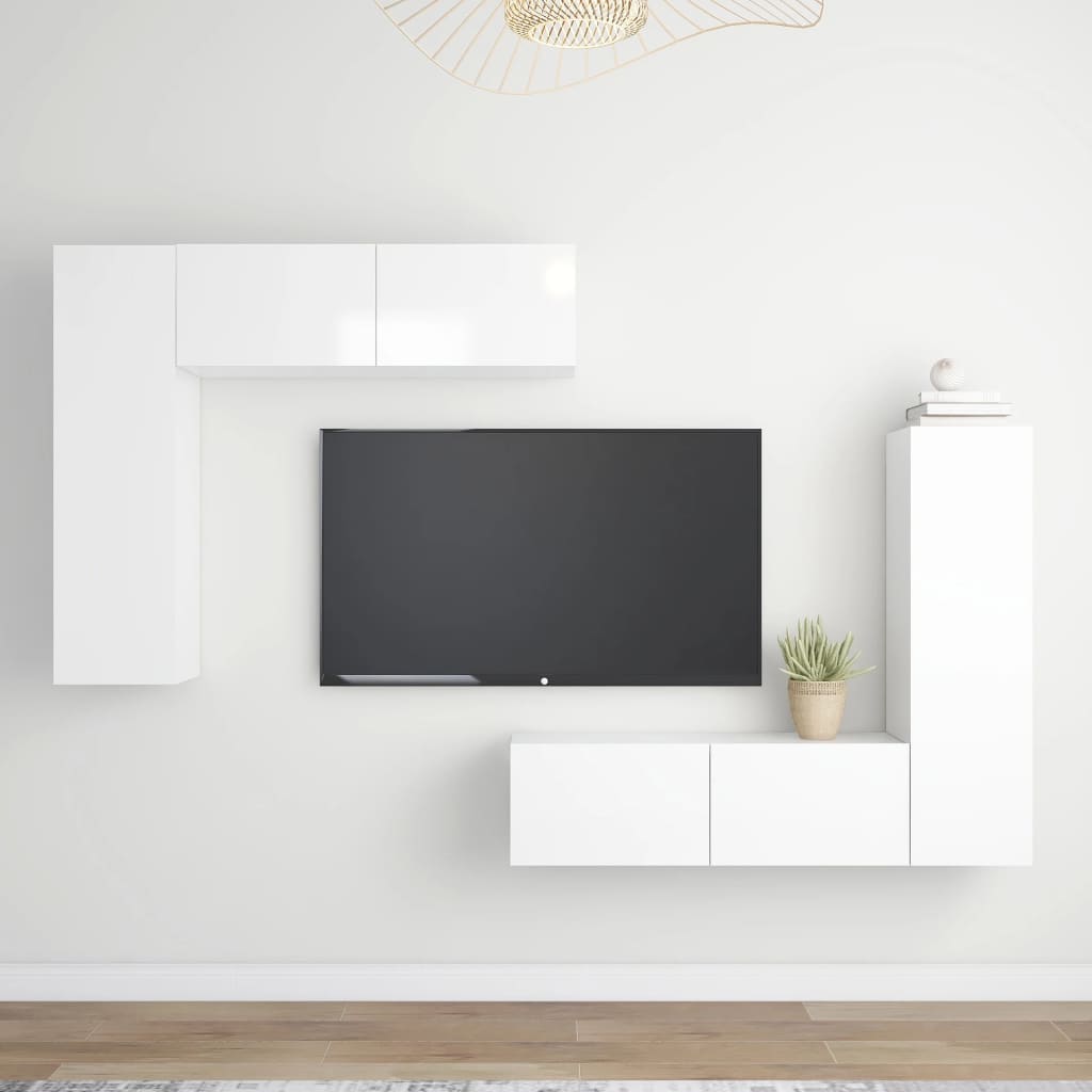 vidaXL 4-delige Tv-meubelset spaanplaat hoogglans wit