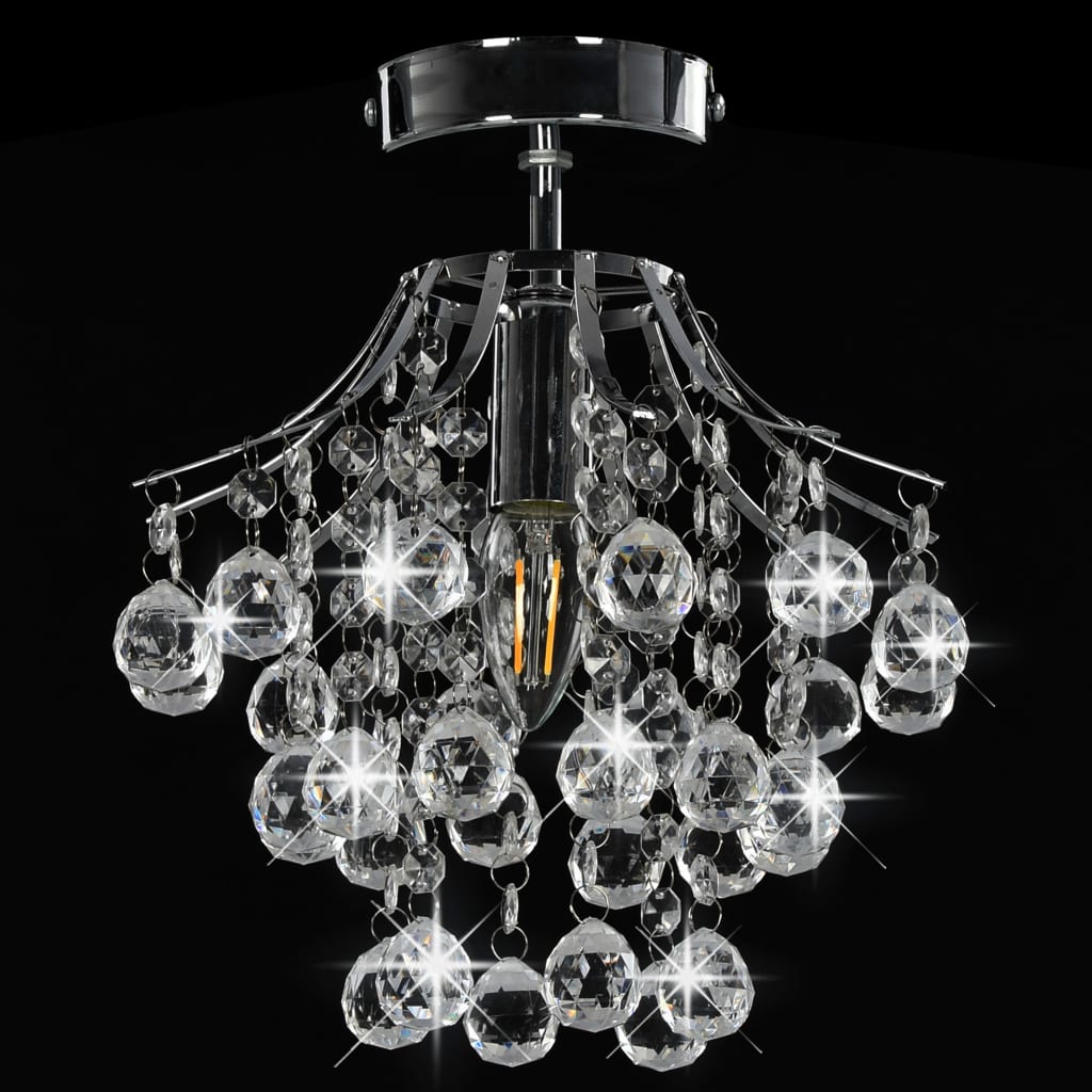 vidaXL Plafondlamp met kristallen kralen rond E14 zilverkleurig