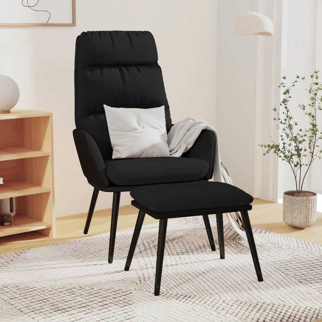 vidaXL Relaxstoel met voetenbank stof en kunstleer zwart