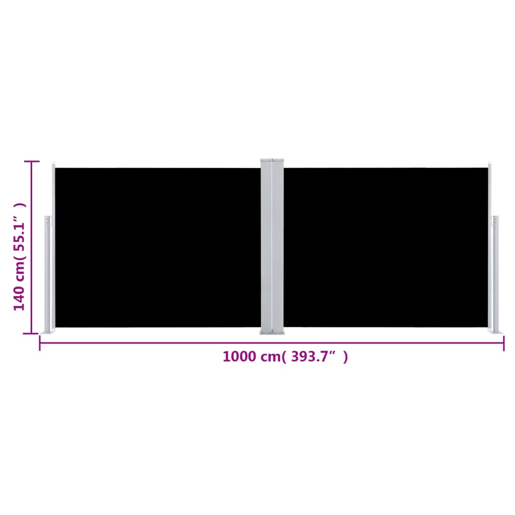 vidaXL Windscherm uittrekbaar 140x1000 cm zwart