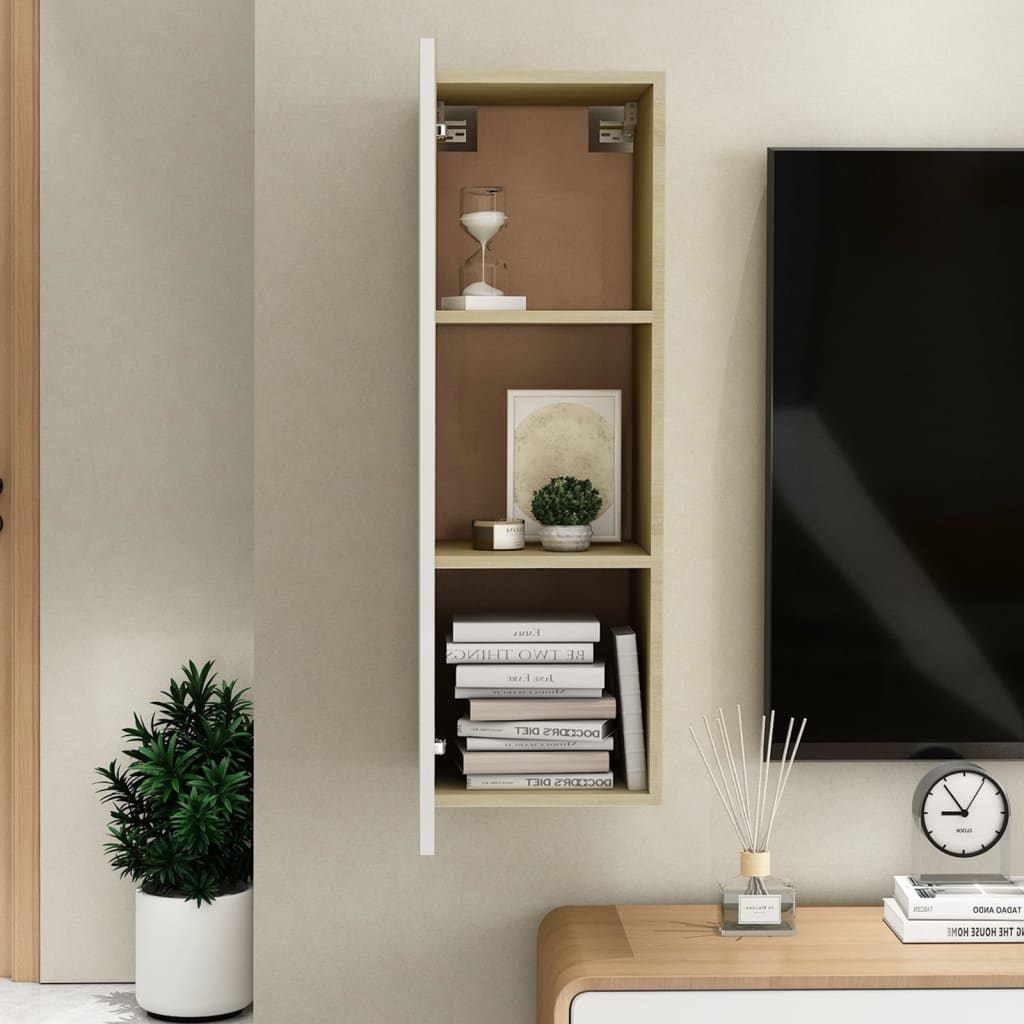 vidaXL Tv-meubel 30,5x30x90 cm spaanplaat wit en sonoma eikenkleurig