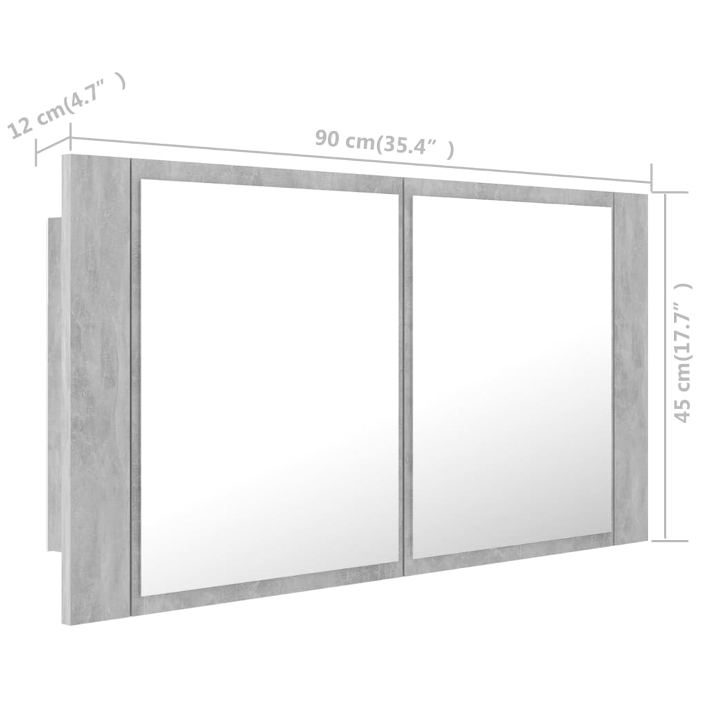 vidaXL Badkamerkast met spiegel en LED 90x12x45 cm acryl betongrijs