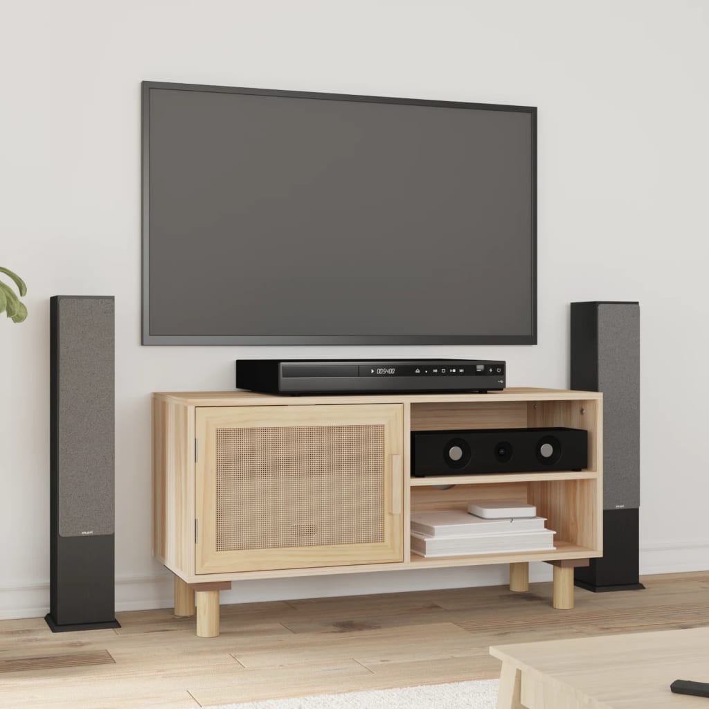 vidaXL Tv-meubel 80x30x40 cm massief grenenhout en rattan bruin