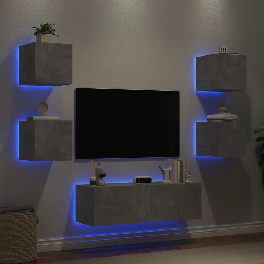 vidaXL 5-delige tv-wandmeubelset met LED-verlichting betongrijs