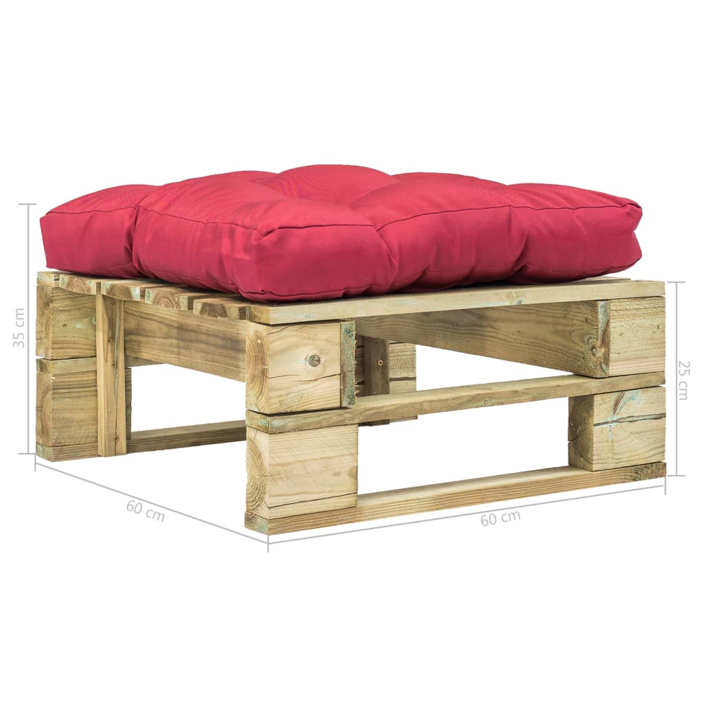 vidaXL Tuinpoef met rood kussen pallet hout groen