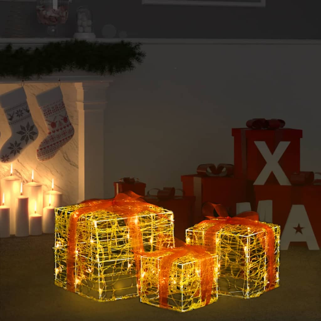 vidaXL Kerstverlichting geschenkdozen 3 st decoratief acryl warmwit