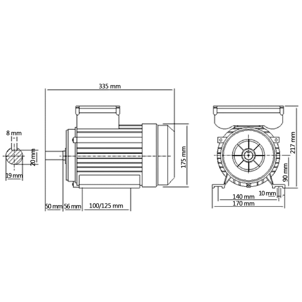 vidaXL Elektromotor 1 fase 1,5 kW/2 kp 2-polig 2800 rpm aluminium