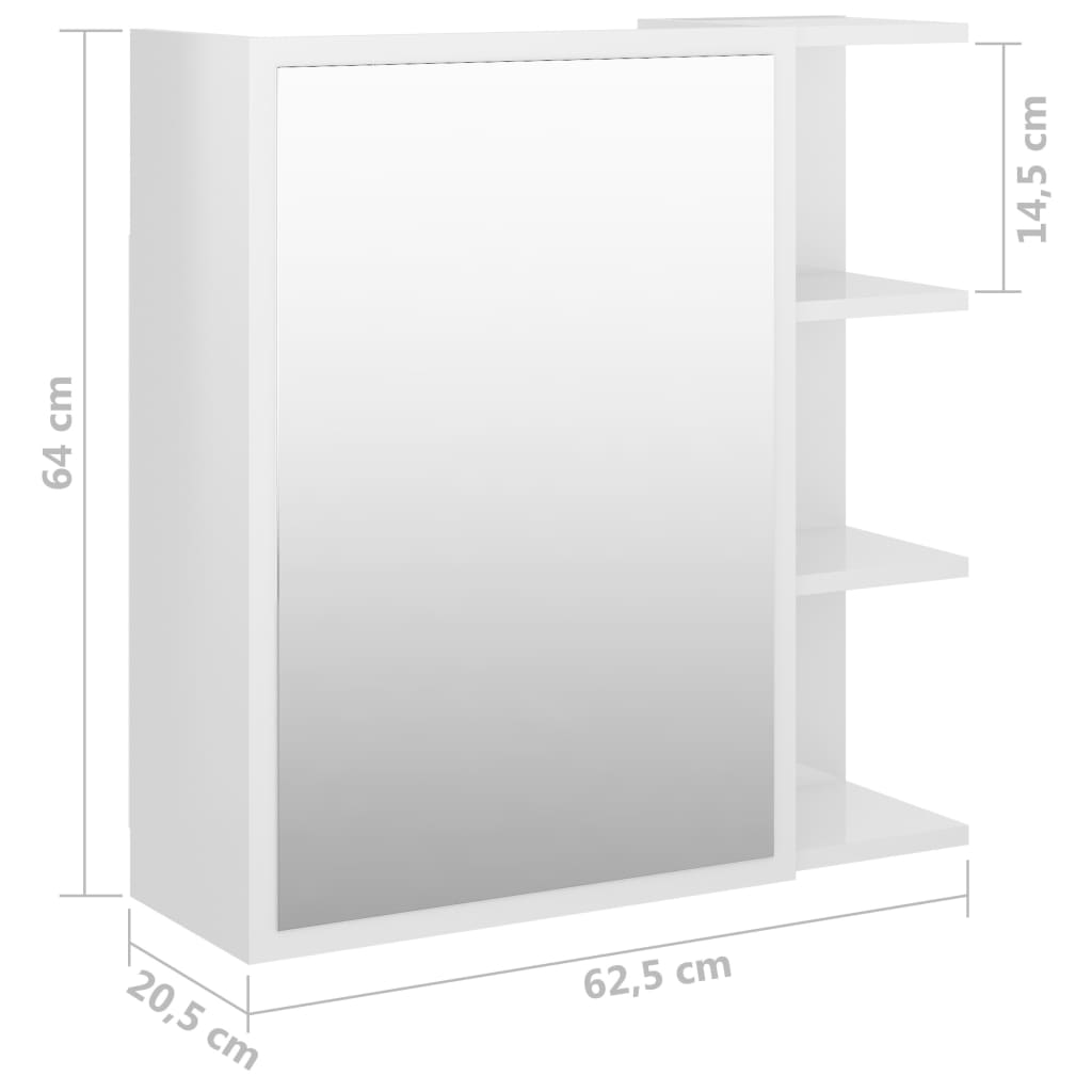 vidaXL Badkamerspiegelkast 62,5x20,5x64 cm bewerkt hout hoogglans wit