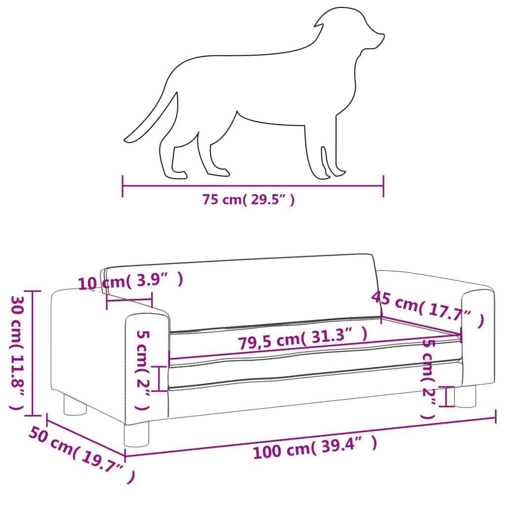 vidaXL Hondenmand met verlengstuk 100x50x30 cm kunstleer grijs