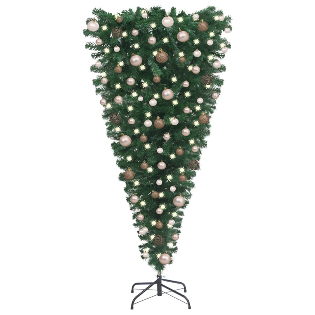 vidaXL Kunstkerstboom met verlichting en ballen ondersteboven 210 cm