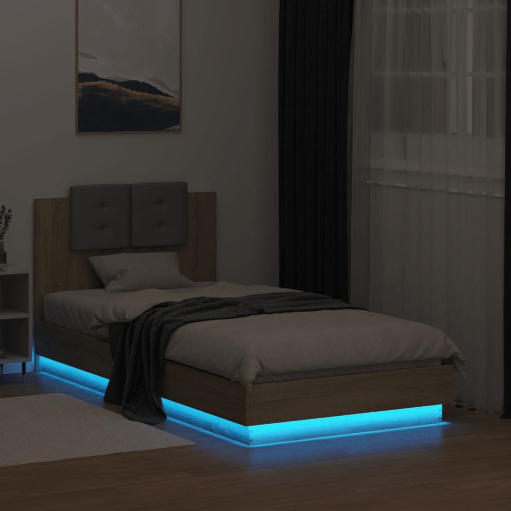 vidaXL Bedframe met hoofdbord en LED sonoma eikenkleurig 90x190 cm