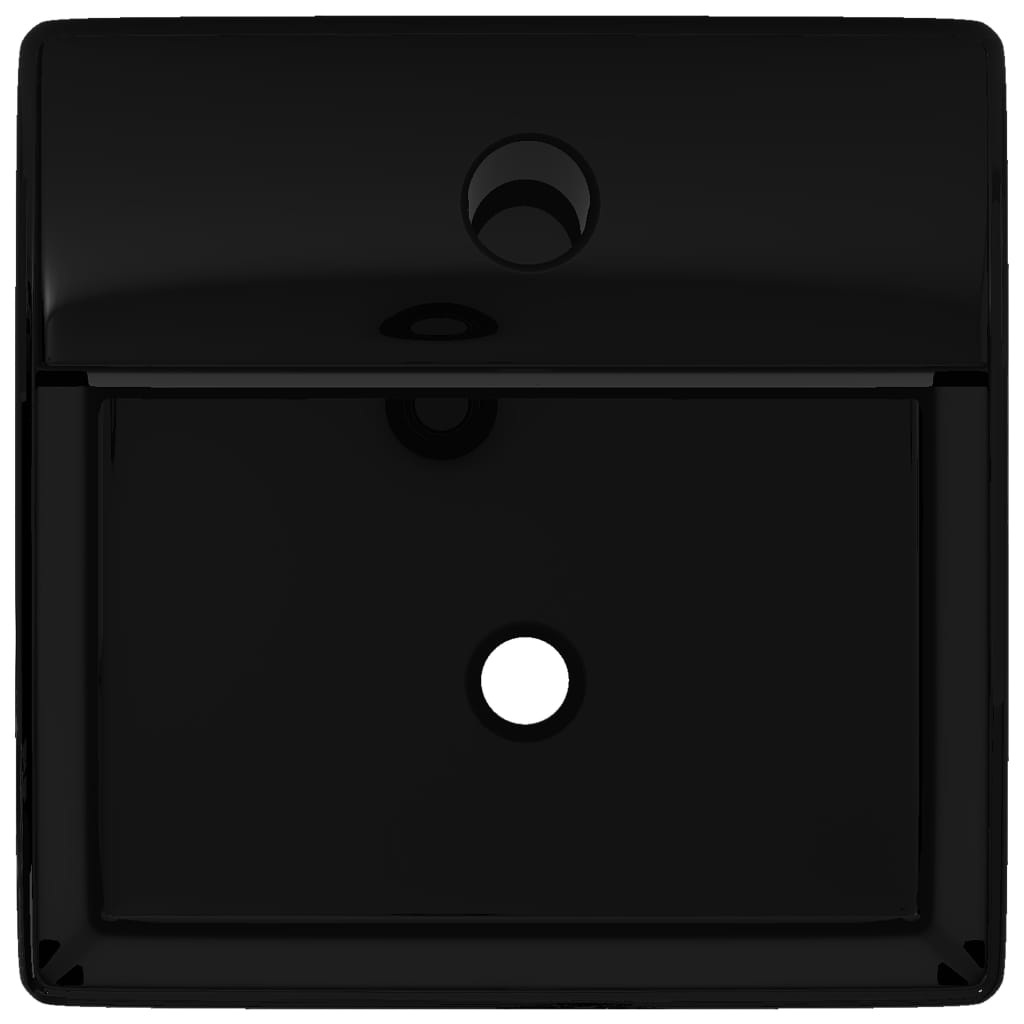 vidaXL Wastafel met kraangat zwart vierkant keramiek