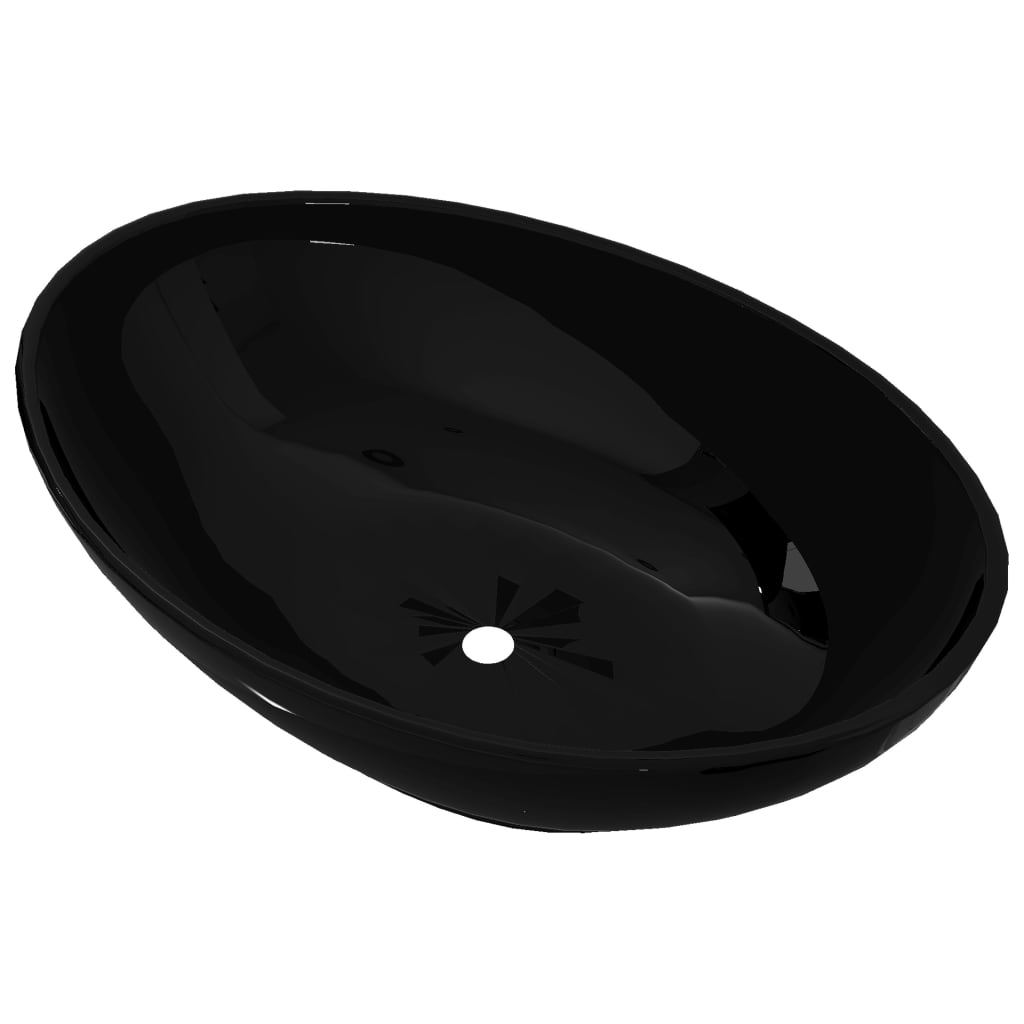 vidaXL Luxe wastafel ovaal 40x33 cm keramiek zwart