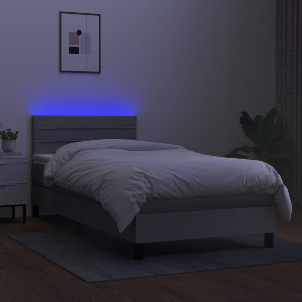 vidaXL Boxspring met matras en LED stof lichtgrijs 90x200 cm