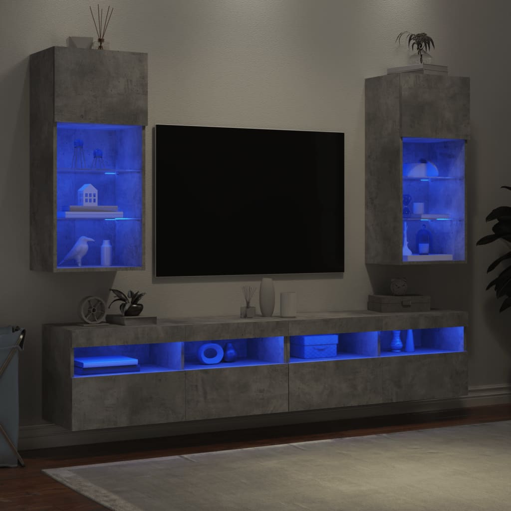 vidaXL Tv-meubels met LED-verlichting 2 st 40,5x30x90 cm betongrijs