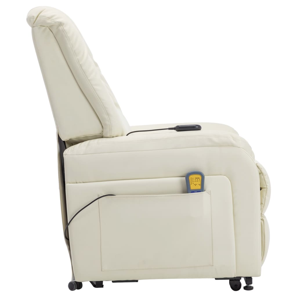 vidaXL Massagefauteuil elektrisch sta-op-stoel kunstleer crèmekleurig