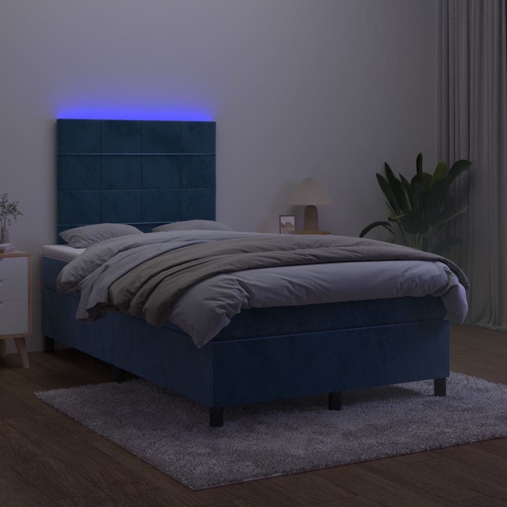 vidaXL Boxspring met matras en LED fluweel donkerblauw 120x200 cm