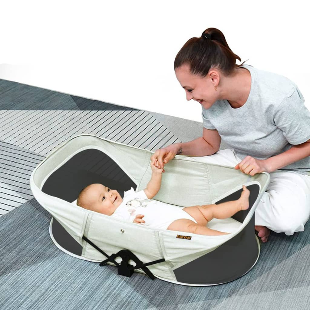 DERYAN Reisbedje Infant Baby Luxe met klamboe pop-up crèmekleurig