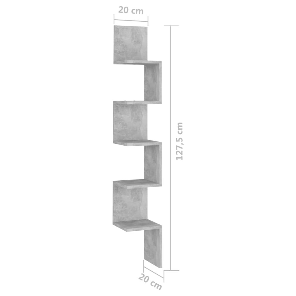 vidaXL Hoekwandschap 20x20x127,5 cm spaanplaat betongrijs