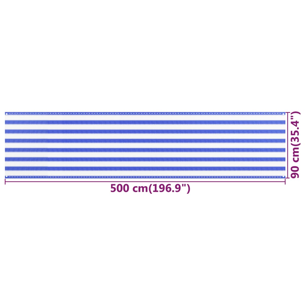 vidaXL Balkonscherm 90x500 cm HDPE blauw en wit