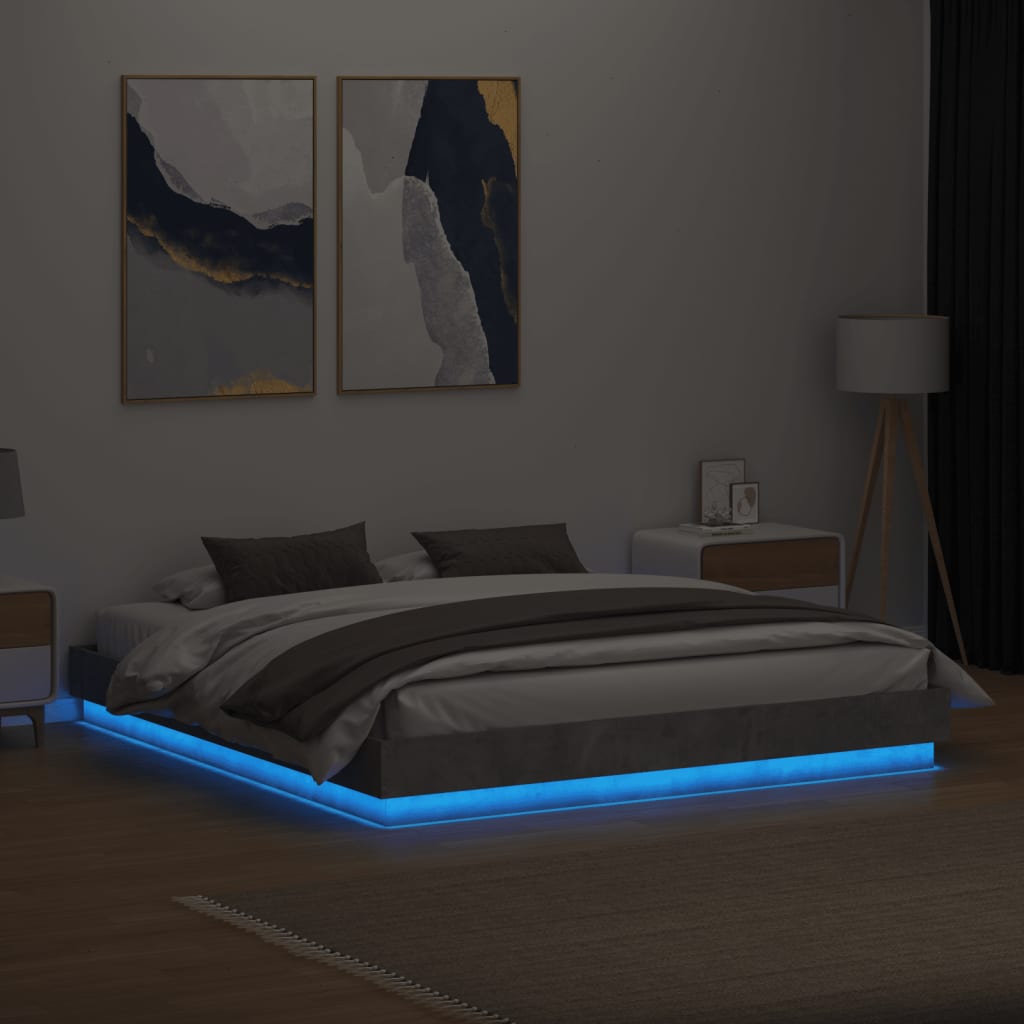 vidaXL Bedframe met LED-verlichting betongrijs 180x200 cm