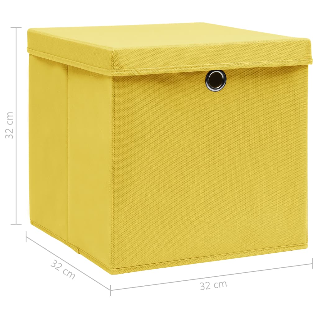 vidaXL Opbergboxen met deksel 10 st 32x32x32 cm stof geel
