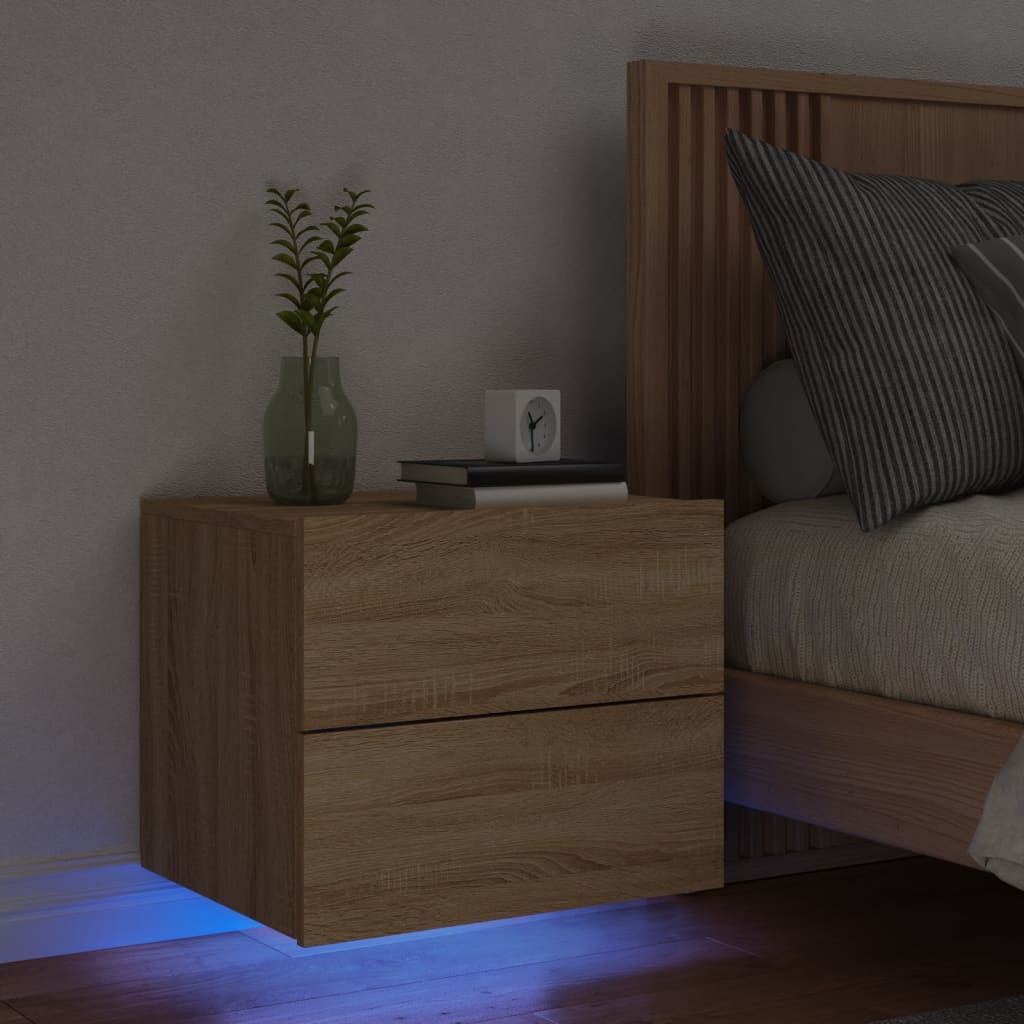 vidaXL Nachtkastje met LED's wandgemonteerd sonoma eikenkleurig