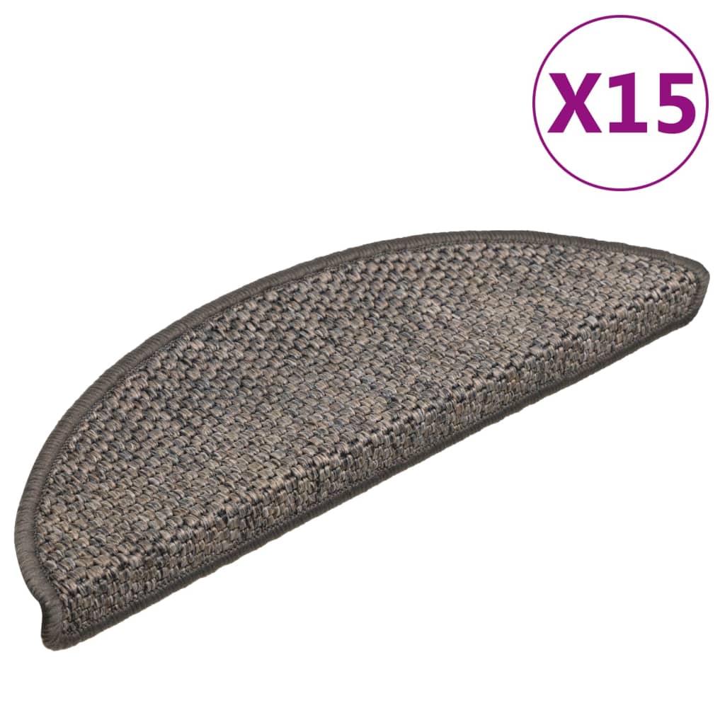 vidaXL Trapmatten zelfklevend 15 st sisal-look 56x17x3cm zilverkleurig