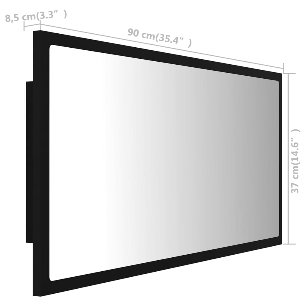 vidaXL Badkamerspiegel LED 90x8,5x37 cm acryl zwart