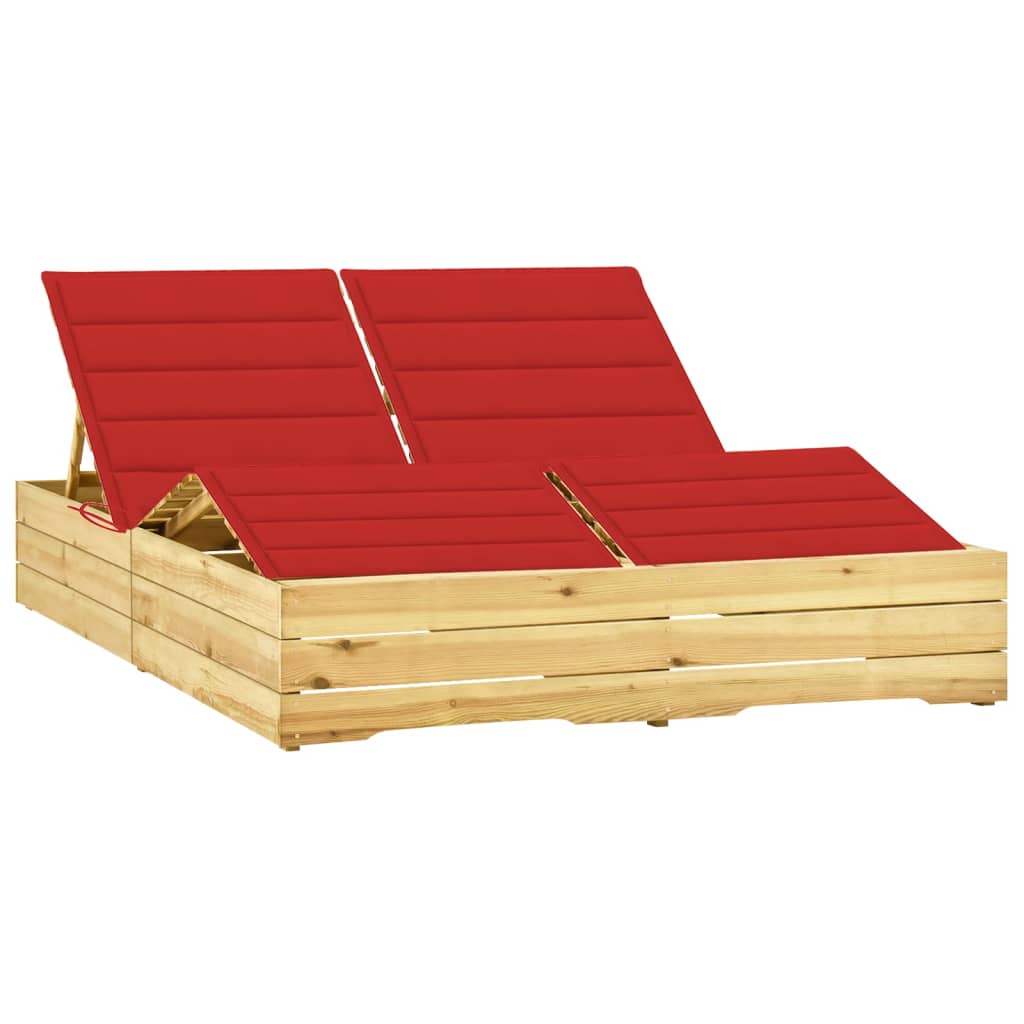 vidaXL Ligbed tweepersoons met rode kussens geïmpregneerd grenenhout