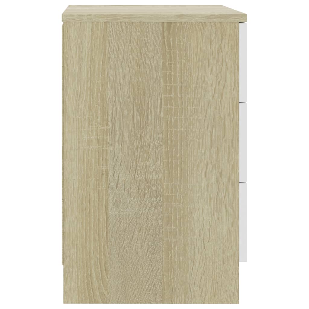 vidaXL Nachtkastje 38x35x56 cm bewerkt hout wit en sonoma eikenkleurig