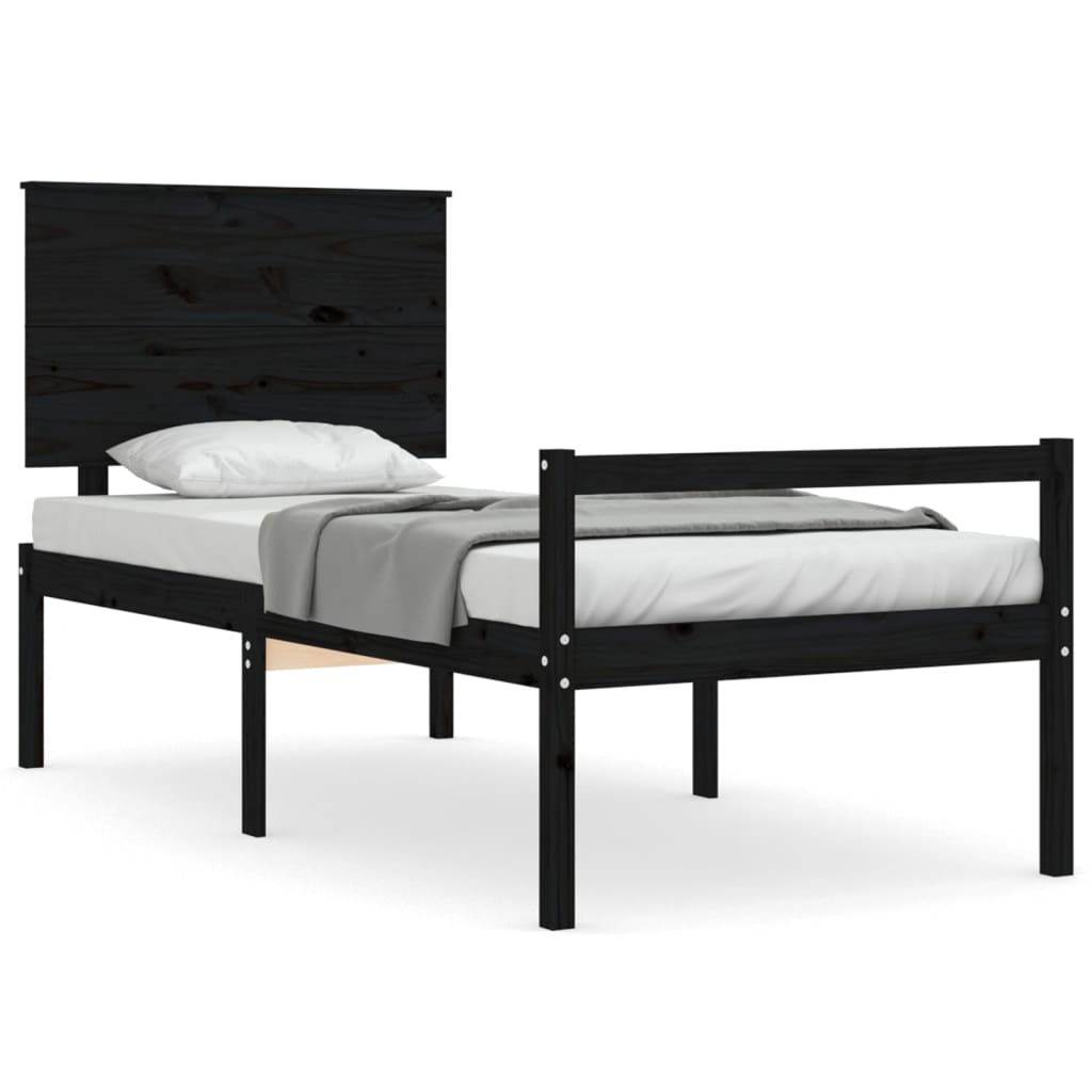 vidaXL Bedframe met hoofdbord massief hout zwart 100x200 cm