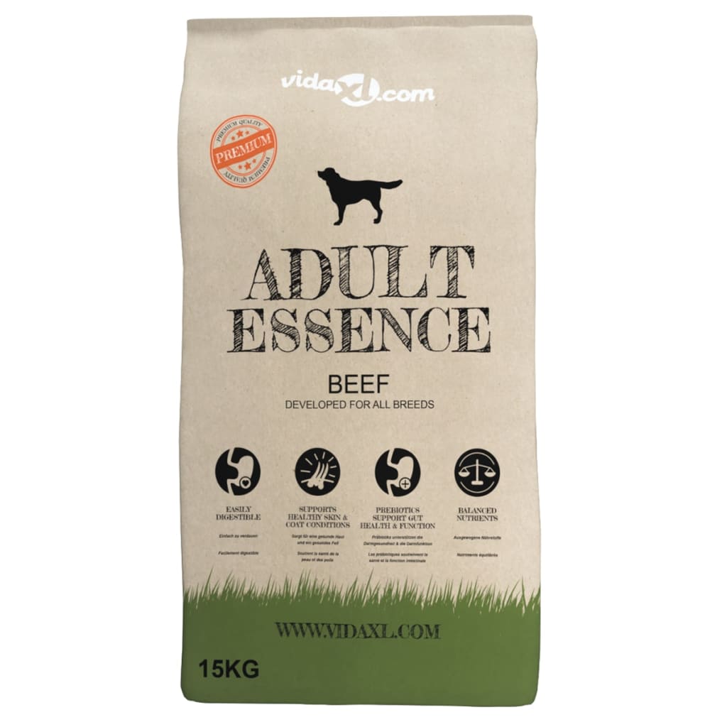 vidaXL Premium hondenvoer droog Adult Essence Beef 15 kg