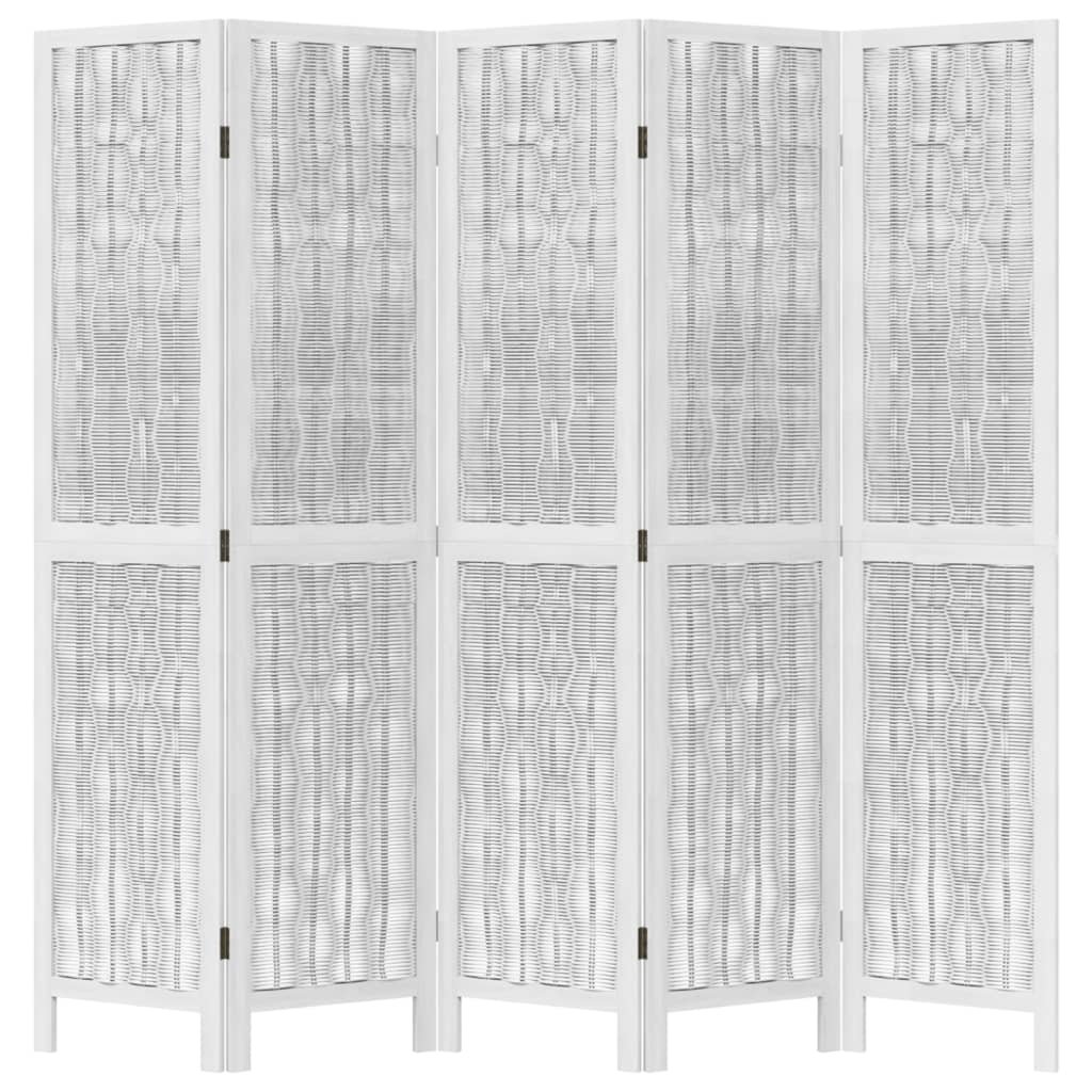 vidaXL Kamerscherm met 5 panelen massief paulowniahout wit