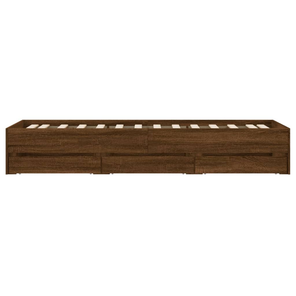 vidaXL Bedframe met lades bewerkt hout bruin eikenkleurig 75x190 cm