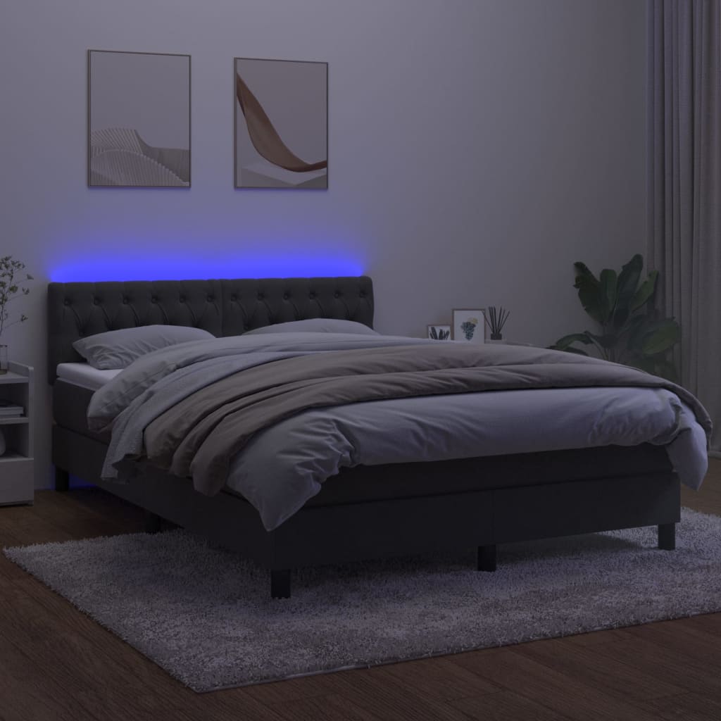 vidaXL Boxspring met matras en LED fluweel donkergrijs 140x200 cm