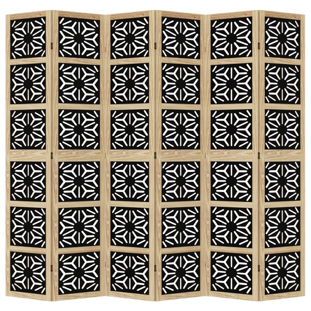 vidaXL Kamerscherm met 6 panelen massief paulowniahout bruin en zwart