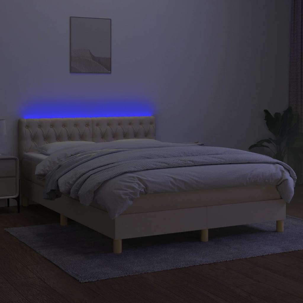 vidaXL Boxspring met matras en LED stof crèmekleurig 140x200 cm