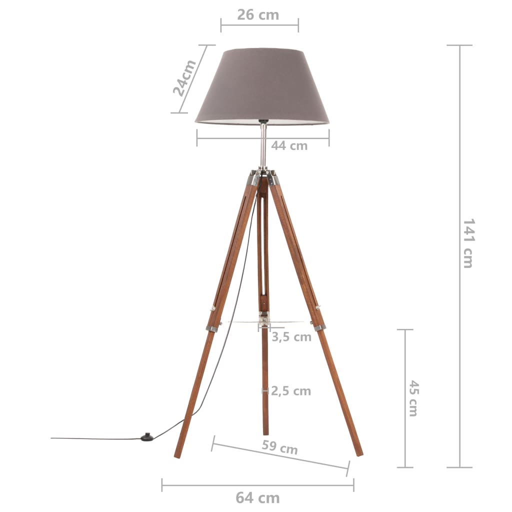 vidaXL Vloerlamp driepoot 141 cm massief teakhout honingbruin en grijs