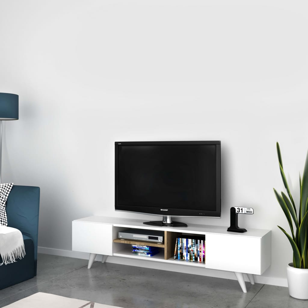 Homemania Tv-meubel Dore 160x29,7x40,6 cm wit en walnootkleurig