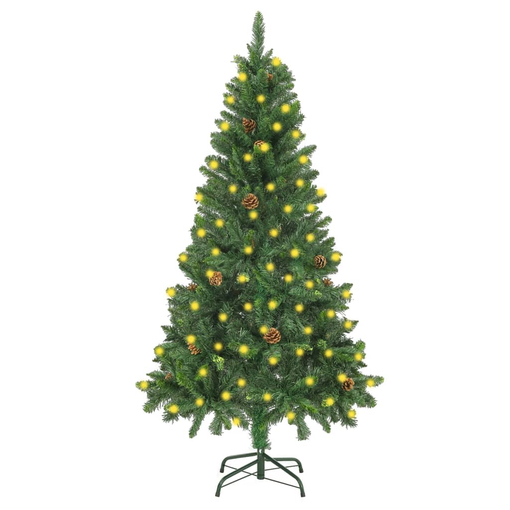 vidaXL Kunstkerstboom met verlichting en dennenappels 150 cm groen