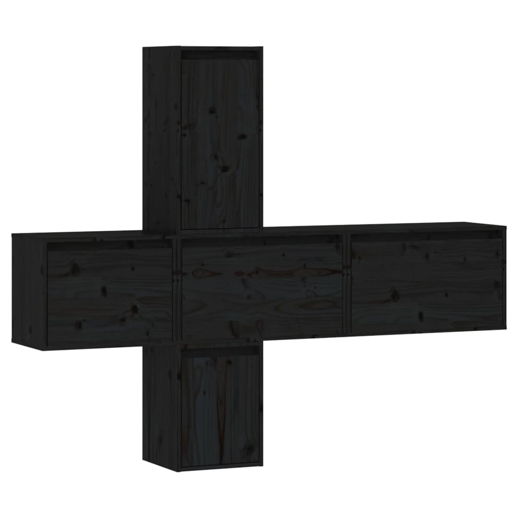 vidaXL Tv-meubelen 5 st massief grenenhout zwart